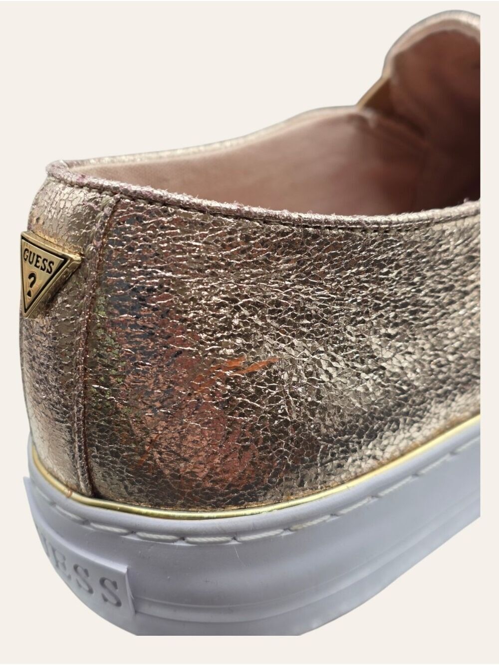 GUESS Gladis Gold Metallic Slip On Sneakers 8.5 Y2K Luxe Streetwear - Picture 6 of 8